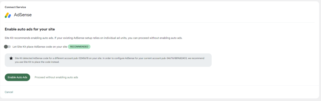 Enable auto ads message
