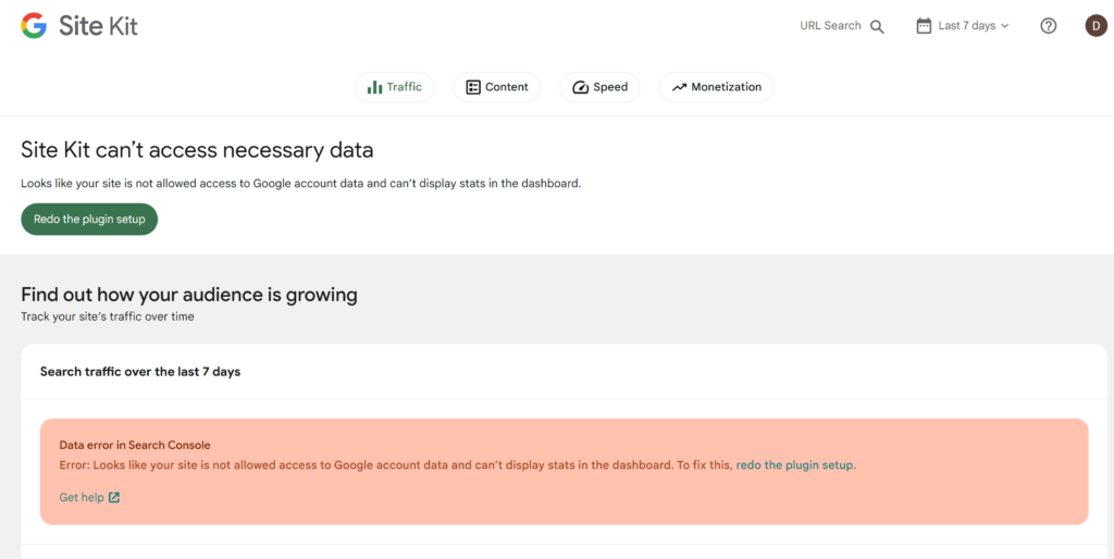 A screenshot showing the &ldquo;your site is not allowed access to Google account data&rdquo; error