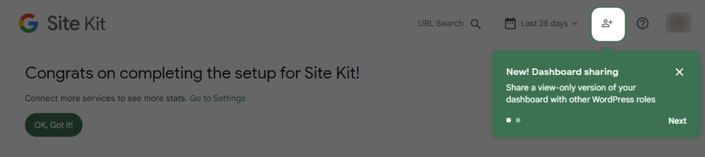 The Dashboard Sharing settings icon being highlighted to the user